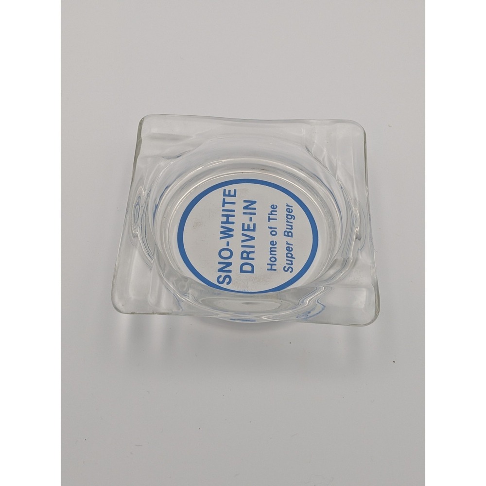 Very Rare Sno-White Drive-In Blue & White Glass Ashtray, Mid-century - Picture 7 of 14